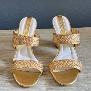 NWOT!!!! Franco Sarto Metallic Gold Slide Sandals